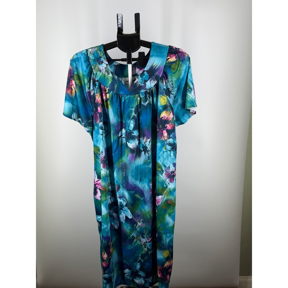 Anthony Richards Teal Floral Lounger Dress Short Sleeve Abstract Print L